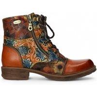 Laura Vita Women's Anita 006 Floral Gothic Victorian Leather Ankle Boots in Brown | Size: 6