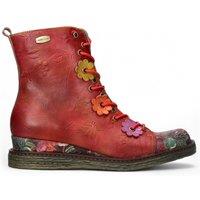 Laura Vita Women's Ercnaulto 212 Floral Gothic Victorian Leather Ankle Heeled Boots in Red | Size: 5