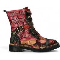 Laura Vita Women's Incaso 36 Floral Gothic Victorian Leather Ankle High Boots in Red | Size: 6