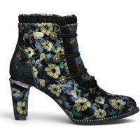 Infinity Leather Women's Floral Victorian Leather Heel Ankle Boots - Laura Vita Alcbaneo-130 in Blue | Size: 6.5