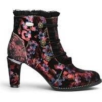 Infinity Leather Women's Floral Victorian Leather Heel Ankle Boots - Laura Vita Alcbaneo-130 in Red | Size: 6.5