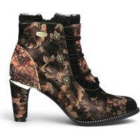 Infinity Leather Women's Floral Victorian Leather Heel Ankle Boots - Laura Vita Alcbaneo-130 in Bronze | Size: 6.5