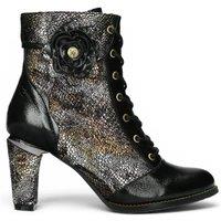 Infinity Leather Women's Leather Floral Heeled Lace-Up Boots - Laura Vita Alcbaneo 173 in Black | Size: 6.5