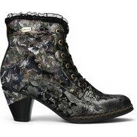 Infinity Leather Women's Floral Goth Victorian Leather Heeled Boots - Laura Vita Alcizeeo-190 in Black | Size: 6.5