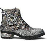 Infinity Leather Women's Gothic Victorian Floral Leather Lace-up Boots - Laura Vita Cocrailo in Grey | Size: 5
