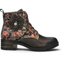 Infinity Leather Women's Gothic Victorian Floral Leather Lace-up Boots - Laura Vita Cocrailo in Bronze | Size: 6.5