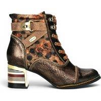 Infinity Leather Women's Victorian Floral Leather Lace-Up Ankle Boots - Laura Vita Idcorao-10 in Bronze | Size: 6.5