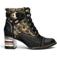 Infinity Leather Women's Victorian Floral Leather Lace-Up Ankle Boots - Laura Vita Idcorao-10 in Black | Size: 6