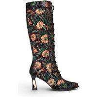 Infinity Leather Women's Victorian Floral Leather Knee-High Heeled Boots - Laura Vita Oanelo in Black | Size: 6.5