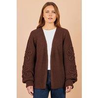 Yumi Women's Cardigan With Flower Detail Sleeves in Brown | Size: Large