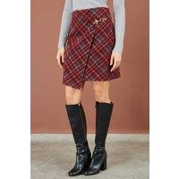 Yumi Women's Check Wrap Mini Skirt in Burgundy | Size: 12
