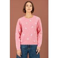Yumi Women's Daisy Embroidered Relaxed Jumper in Pink | Size: Large
