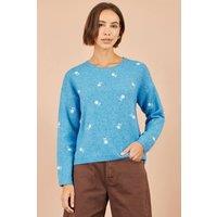 Yumi Women's Daisy Embroidered Relaxed Jumper in Blue | Size: Large