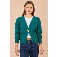 Yumi Women's Knitted Button Cardigan in Teal | Size: Medium