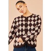 Yumi Women's Argyll Knit Cardigan in Brown | Size: S/M