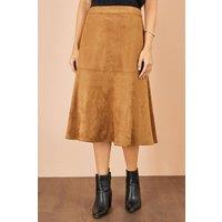 Yumi Women's Faux Suede Midi Skirt in Brown | Size: 14