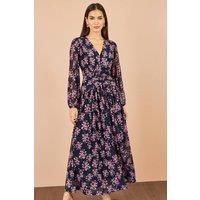 Yumi Women's Floral Mesh Ruched Waist Maxi Dress in Navy | Size: 10