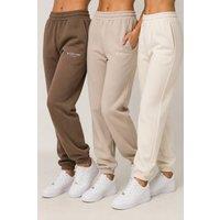 BCouture Women's 3-Pack Cotton-Blend Fleece Cuffed Joggers in Brown | Size: 2XL