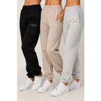 BCouture Women's 3-Pack Cotton-Blend Fleece Cuffed Joggers in Black | Size: Medium