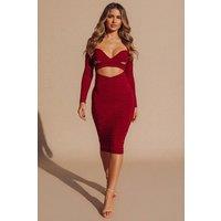 Femme Luxe Women's Long Sleeve Cut Out Midi Dress in Red | Size: 8