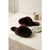Femme Luxe Women's Faux Fur Slippers Soft Plush Mules in Brown | Size: 5-6