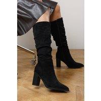 Where's That From Women's 'Quilla' Slouch Knee High Boots with Block Heel in Black | Size: 7