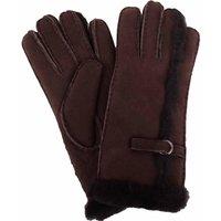 SNUGRUGS Women's Sheepskin Glove with Wool Trim & Buckle Detailing in Brown | Size: Large