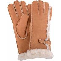 SNUGRUGS Women's Sheepskin Glove with Wool Trim & Buckle Detailing in Tan | Size: Small