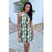 AX Paris Women's Khaki Brush Stroke Print Racer Neck Slip Mini Dress | Size: 10