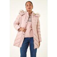 Roman Women's Petite Hooded Longline Quilted Coat in Light Pink | Size: 10
