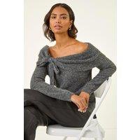 Roman Women's Bardot Sequin Knit Jumper in Dark Grey | Size: 10