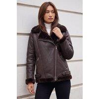 Roman Women's Faux Fur Aviator Jacket in Chocolate | Size: 10