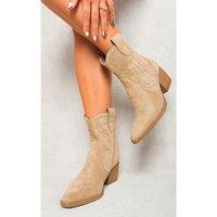 IKRUSH Women's Laura Faux Suede Cowboy Ankle Length Boots in Khaki | Size: 6