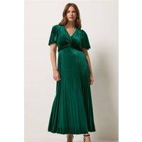 M&Co Women's Velvet Twist Front Pleated Maxi Dress in Green | Size: 20
