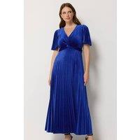 M&Co Women's Velvet Twist Front Pleated Maxi Dress in Cobalt | Size: 10