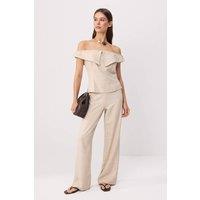 WOVCOR Women's 2-Piece Boat Neck Fitted Blouse & Wide Leg Trouser Co-ord in Beige | Size: 8