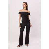 WOVCOR Women's 2-Piece Boat Neck Fitted Blouse & Wide Leg Trouser Co-ord in Black | Size: 6