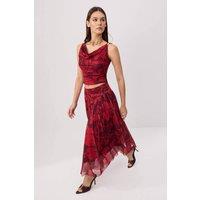 WOVCOR Women's 2-Piece Fitted Sleeveless Flared Tulle Co-ord Set in Red | Size: XS