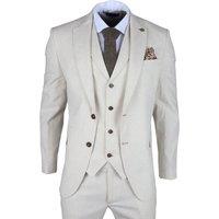 TruClothing Men's TP-20 - 3 Piece Linen Summer Suit in Cream | Size: 40R