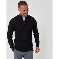 threadbare Men's Diamond Cable Knit Quarter Zip Jumper in Black | Size: Large