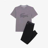 Lacoste Men's Monogram Print Jersey Pyjama Set Grey/Black | Size: XL