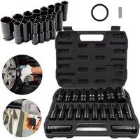 Kelvenix 20PCS 1/2 Inch Drive Metric 8-32mm Metric Deep Impact Socket Set in Black