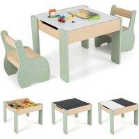 CASART Kids Table & Chair Set 4-in-1 Wooden Activity Table & 2 Chairs in Green