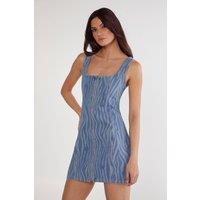 NastyGal Women's Zebra Denim Corset Mini Dress in Light Wash | Size: 10