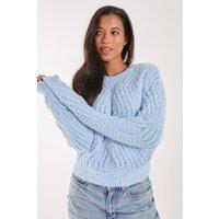 Pink Vanilla Women's Zig Zag Detail Cropped Knit Jumper in Blue | Size: Medium/Large