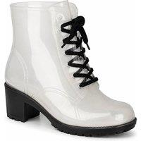 Spot On Women's Lace Up Block Heel Ankle Boots in Clear | Size: 3