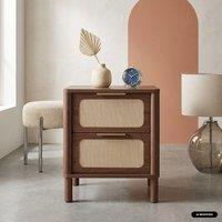 sweeek Vintage bedside table with wood decor & cane, 2 drawers in Dark Brown