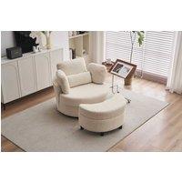 STILVORA Swivel Armchair with Crescent Ottoman, White Teddy