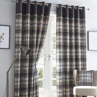 Portfolio Home Orleans Tartan Check Striped Fully Lined Eyelet Curtains 2 Panel Pair in Grey | Size: 168 cm width x 183 cm drop