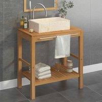 Berkfield Home Bathroom Vanity Cabinet Solid Teak with Sink Marble Cream in Brown
